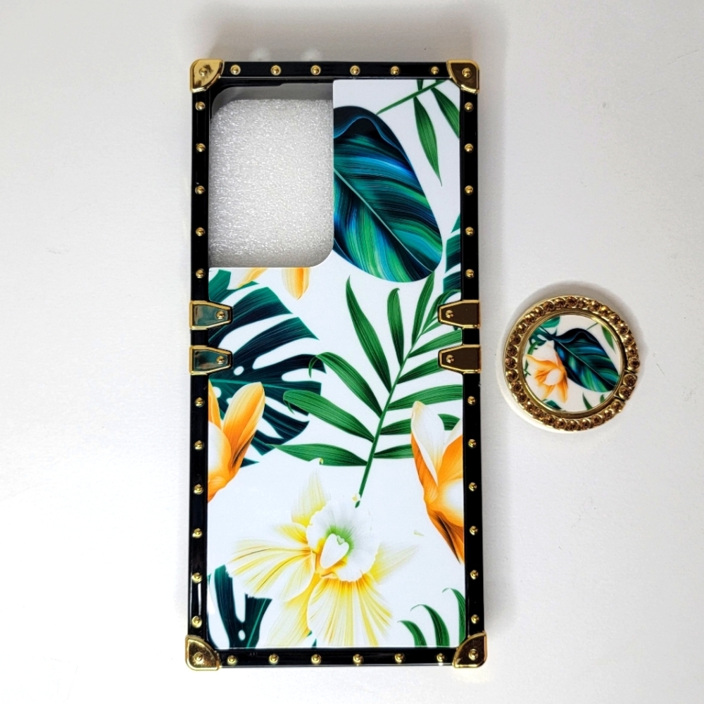Retro Square Flower Phone Case for Samsung Galaxy S21 Ultra
